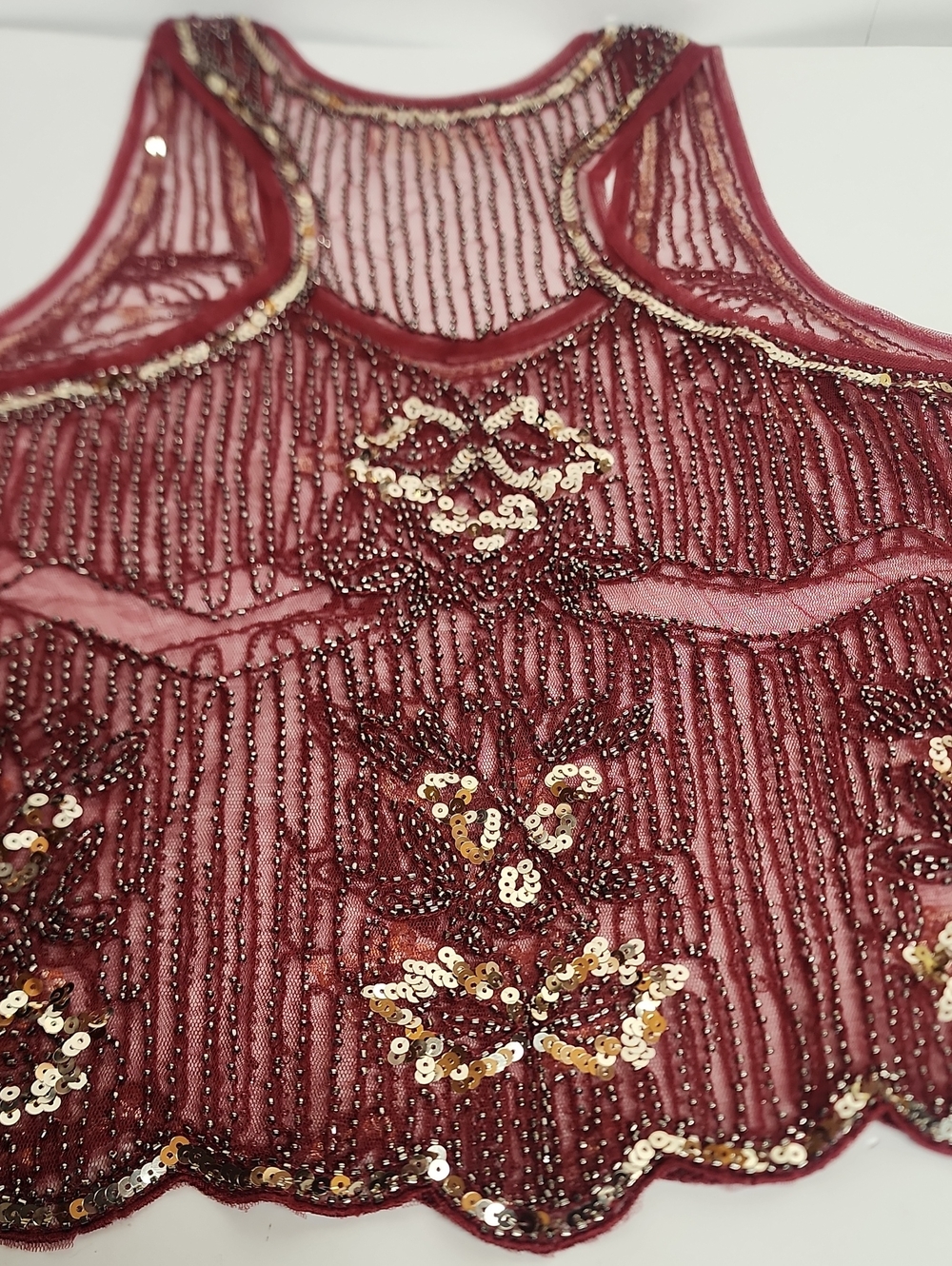 LOVECULTURE Size S Burgundy Sequin Stunning Beautiful Mesh Racerback Camisole - Picture 5 of 10
